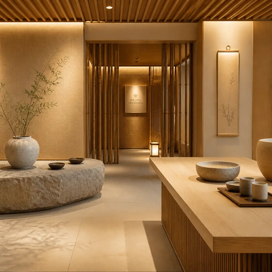 Identité durable Maison Takehana avec bambou, esthétique japonaise et design intemporel